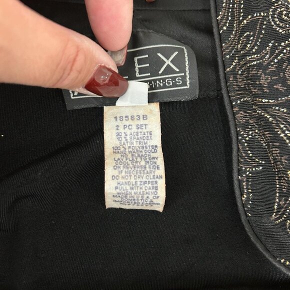 Alex Evenings 2 Piece Jacket Tank Set Womens Large Black Metallic Paisley Slinky - Picture 9 of 16